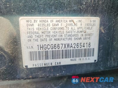 Zdjęcie 12 z 12 samochodu: 1998 HONDA ACCORD EX VIN:1HGCG667XWA265416 - miniatura