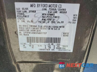 Zdjęcie 12 z 12 samochodu: 2005 FORD F150 VIN:1FTPX14585NB01707 - miniatura