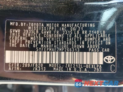 Zdjęcie 12 z 12 samochodu: 2021 TOYOTA COROLLA LE VIN:5YFEPMAE2MP266313 - miniatura