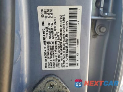 Zdjęcie 12 z 12 samochodu: 2008 HONDA CR-V EXL VIN:5J6RE48788L026139 - miniatura