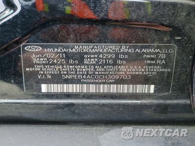 Zdjęcie 12 z 12 samochodu: 2012 HYUNDAI SONATA GLS VIN:5NPEB4AC0CH309703 - miniatura