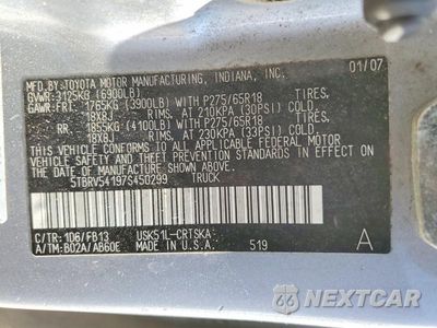 Zdjęcie 12 z 12 samochodu: 2007 TOYOTA TUNDRA DOUBLE CAB SR5 VIN:5TBRV54197S450299 - miniatura