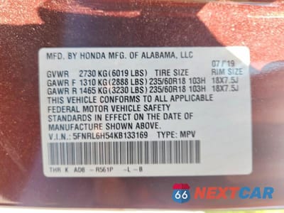 Zdjęcie 13 z 13 samochodu: 2019 HONDA ODYSSEY EX VIN:5FNRL6H54KB133169 - miniatura