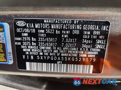 Zdjęcie 14 z 14 samochodu: 2019 KIA SORENTO VIN:5XYPGDA55KG529579 - miniatura