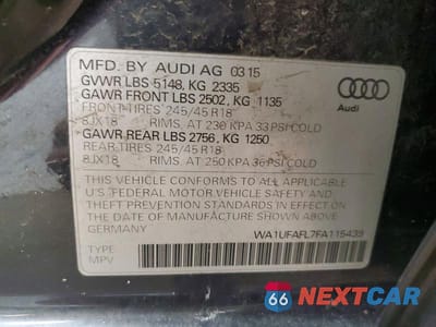 Zdjęcie 12 z 12 samochodu: 2015 AUDI A4 ALLROAD PREMIUM PLUS VIN:WA1UFAFL7FA115439 - miniatura