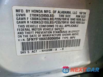 Zdjęcie 12 z 12 samochodu: 2005 HONDA PILOT EXL VIN:5FNYF18665B006894 - miniatura
