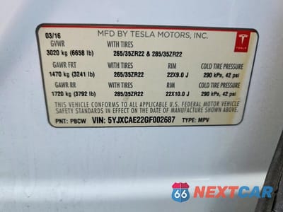 Zdjęcie 13 z 13 samochodu: 2016 TESLA MODEL X VIN:5YJXCAE22GF002687 - miniatura