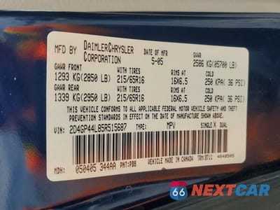 Zdjęcie 13 z 13 samochodu: 2005 DODGE GRAND CARAVAN SXT VIN:2D4GP44L85R515687 - miniatura