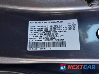 Zdjęcie 14 z 14 samochodu: 2021 HONDA ODYSSEY EXL VIN:5FNRL6H71MB021563 - miniatura