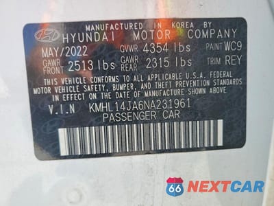 Zdjęcie 13 z 13 samochodu: 2022 HYUNDAI SONATA SEL VIN:KMHL14JA6NA231961 - miniatura