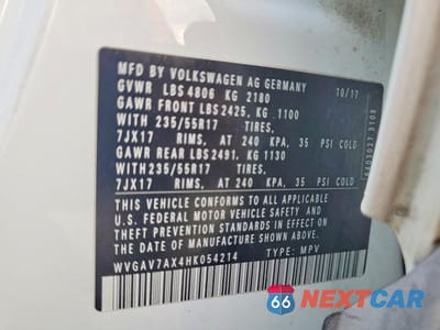 Zdjęcie 13 z 13 samochodu: 2017 VOLKSWAGEN TIGUAN S VIN:WVGAV7AX4HK054214 - miniatura