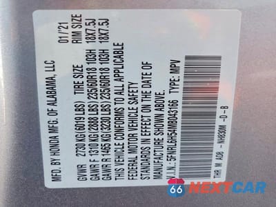 Zdjęcie 13 z 13 samochodu: 2021 HONDA ODYSSEY EX VIN:5FNRL6H54MB043166 - miniatura