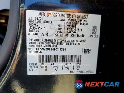 Zdjęcie 12 z 12 samochodu: 2004 FORD F250 SUPER DUTY VIN:1FTNW20L24EC44364 - miniatura