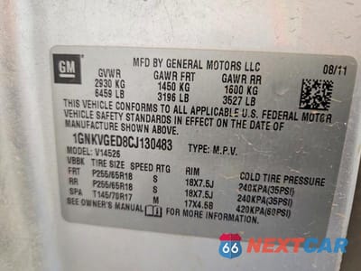 Zdjęcie 14 z 14 samochodu: 2012 CHEVROLET TRAVERSE LT VIN:1GNKVGED8CJ130483 - miniatura
