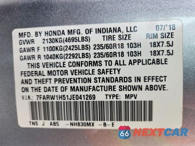 Zdjęcie 13 z 13 samochodu: 2018 HONDA CR-V EX VIN:7FARW1H51JE041269 - miniatura