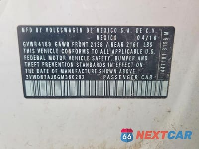 Zdjęcie 12 z 12 samochodu: 2016 VOLKSWAGEN JETTA SE VIN:3VWD67AJ6GM360202 - miniatura