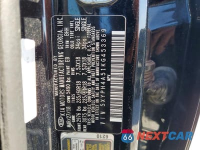 Zdjęcie 13 z 13 samochodu: 2019 KIA SORENTO EX V6 VIN:5XYPH4A51KG453369 - miniatura