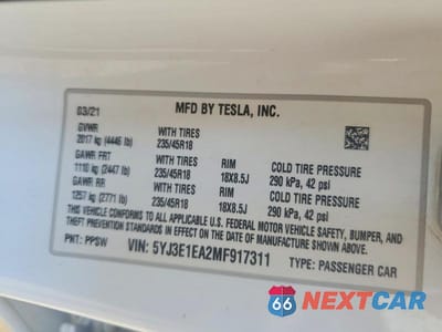 Zdjęcie 12 z 12 samochodu: 2021 TESLA MODEL 3 VIN:5YJ3E1EA2MF917311 - miniatura