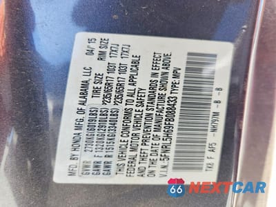 Zdjęcie 13 z 13 samochodu: 2015 HONDA ODYSSEY EXL VIN:5FNRL5H69FB088433 - miniatura