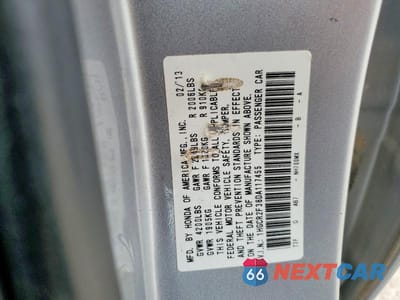 Zdjęcie 12 z 12 samochodu: 2013 HONDA ACCORD LX VIN:1HGCR2F38DA117455 - miniatura