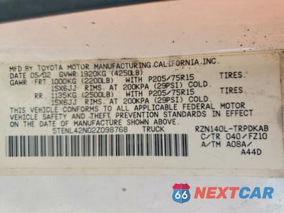 Zdjęcie 12 z 12 samochodu: 2002 TOYOTA TACOMA BASE VIN:5TENL42N02Z098768 - miniatura
