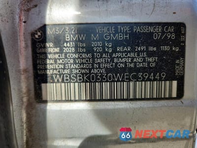 Zdjęcie 12 z 12 samochodu: 1998 BMW M3 AUTOMATIC VIN:WBSBK0330WEC39449 - miniatura