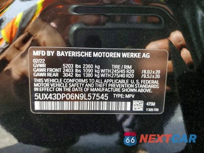 Zdjęcie 13 z 13 samochodu: 2022 BMW X3 SDRIVE30I VIN:5UX43DP06N9L57545 - miniatura