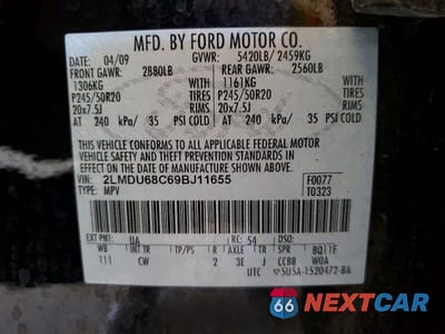 Zdjęcie 13 z 13 samochodu: 2009 LINCOLN MKX VIN:2LMDU68C69BJ11655 - miniatura
