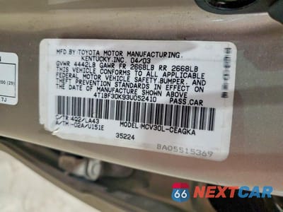 Zdjęcie 12 z 12 samochodu: 2003 TOYOTA CAMRY XLE V6 VIN:4T1BF30K93U052410 - miniatura