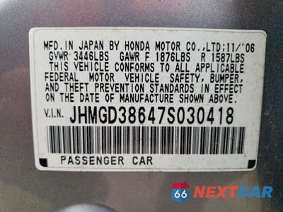 Zdjęcie 12 z 12 samochodu: 2007 HONDA FIT S VIN:JHMGD38647S030418 - miniatura