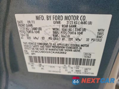 Zdjęcie 13 z 13 samochodu: 2012 FORD ESCAPE XLT VIN:1FMCU9DGXCKA92882 - miniatura