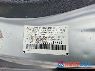Zdjęcie 12 z 12 samochodu: 2003 HONDA CR-V EX VIN:JHLRD78883C016774 - miniatura
