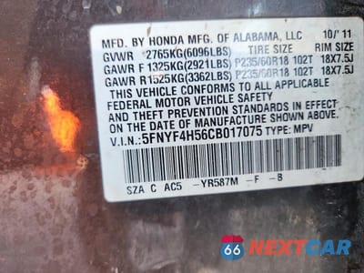 Zdjęcie 13 z 13 samochodu: 2012 HONDA PILOT EXL VIN:5FNYF4H56CB017075 - miniatura
