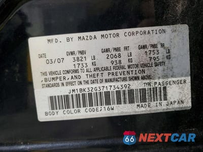 Zdjęcie 12 z 12 samochodu: 2007 MAZDA 3 I VIN:JM1BK32G371734392 - miniatura