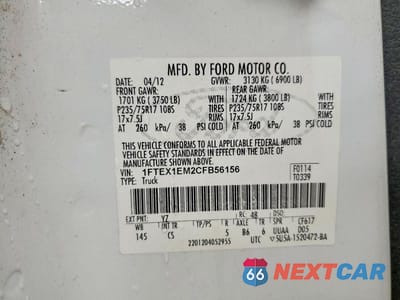 Zdjęcie 12 z 12 samochodu: 2012 FORD F150 SUPER CAB VIN:1FTEX1EM2CFB56156 - miniatura