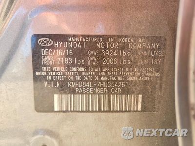 Zdjęcie 13 z 13 samochodu: 2017 HYUNDAI ELANTRA LIMITED VIN:KMHD84LF7HU354261 - miniatura
