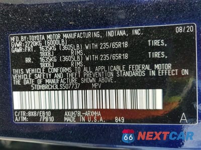Zdjęcie 13 z 13 samochodu: 2020 TOYOTA HIGHLANDER HYBRID XLE VIN:5TDHBRCH3LS507737 - miniatura