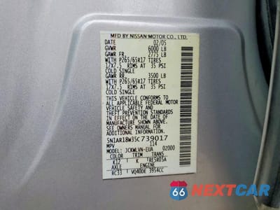 Zdjęcie 13 z 13 samochodu: 2005 NISSAN PATHFINDER XE VIN:5N1AR18W35C739017 - miniatura