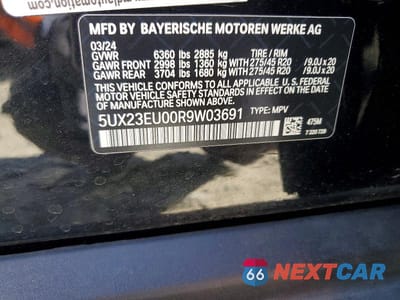 Zdjęcie 13 z 13 samochodu: 2024 BMW X5 XDRIVE40I VIN:5UX23EU00R9W03691 - miniatura