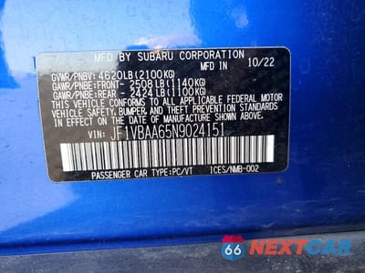 Zdjęcie 12 z 12 samochodu: 2022 SUBARU WRX VIN:JF1VBAA65N9024151 - miniatura