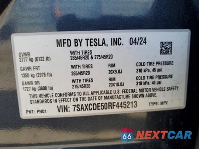 Zdjęcie 13 z 13 samochodu: 2024 TESLA MODEL X VIN:7SAXCDE50RF445213 - miniatura