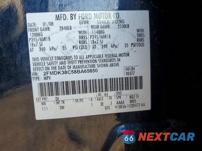 Zdjęcie 13 z 13 samochodu: 2008 FORD EDGE SEL VIN:2FMDK38C58BA65850 - miniatura