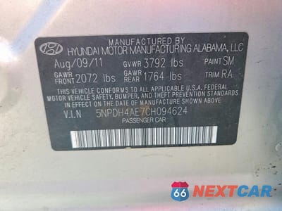 Zdjęcie 12 z 12 samochodu: 2012 HYUNDAI ELANTRA GLS VIN:5NPDH4AE7CH094624 - miniatura