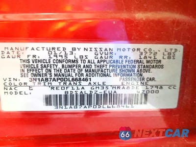 Zdjęcie 12 z 12 samochodu: 2013 NISSAN SENTRA S VIN:3N1AB7AP0DL668461 - miniatura