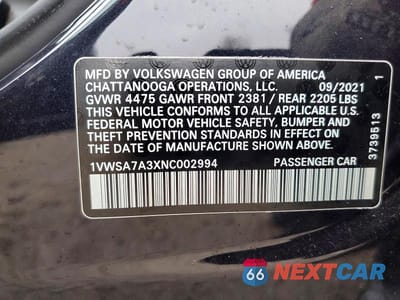 Zdjęcie 12 z 12 samochodu: 2022 VOLKSWAGEN PASSAT SE VIN:1VWSA7A3XNC002994 - miniatura
