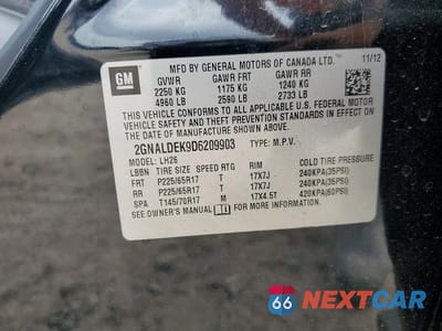 Zdjęcie 13 z 13 samochodu: 2013 CHEVROLET EQUINOX VIN:2GNALDEK9D6209903 - miniatura