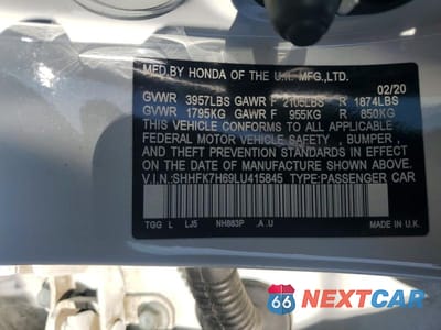 Zdjęcie 12 z 12 samochodu: 2020 HONDA CIVIC EX VIN:SHHFK7H69LU415845 - miniatura