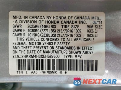 Zdjęcie 14 z 14 samochodu: 2014 HONDA CR-V LX VIN:2HKRM4H3XEH687600 - miniatura