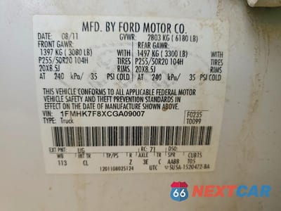Zdjęcie 14 z 14 samochodu: 2012 FORD EXPLORER LIMITED VIN:1FMHK7F8XCGA09007 - miniatura