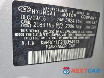 Zdjęcie 12 z 12 samochodu: 2017 HYUNDAI ELANTRA VALUE EDITION VIN:KMHD84LF2HU354913 - miniatura